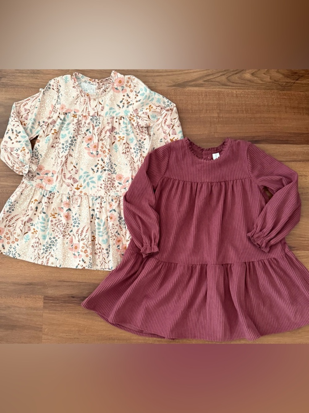 Modern Moments Girls' Floral Cream & Mauve Long Sleeve Dresses - Pack of 2